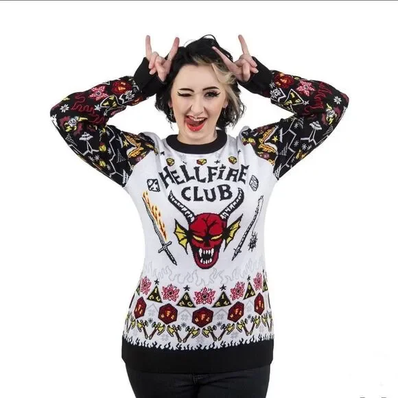 Netflix Stranger Things Hellfire Club Christmas Unisex Sweater, Size Large. - Picture 3 of 15